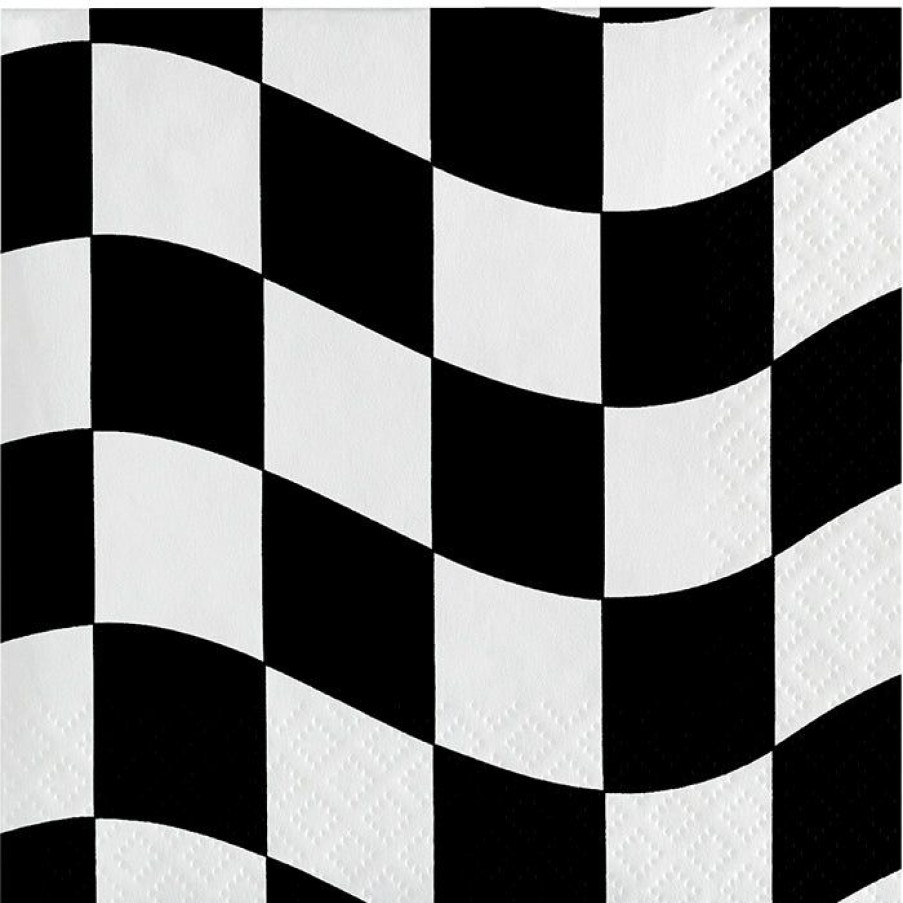 Sports * | Creative Converting Black And White Check Beverage Napkins, 18 Ct Racing Theme Party Decorations