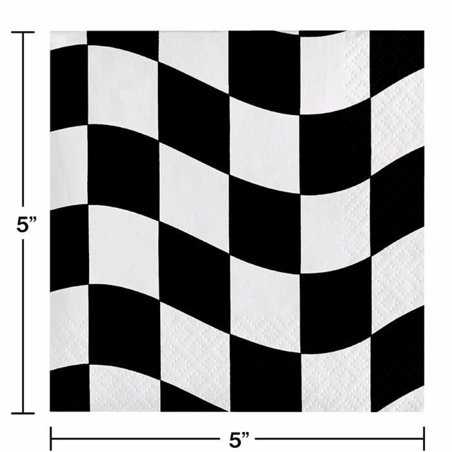 Sports * | Creative Converting Black And White Check Beverage Napkins, 18 Ct Racing Theme Party Decorations