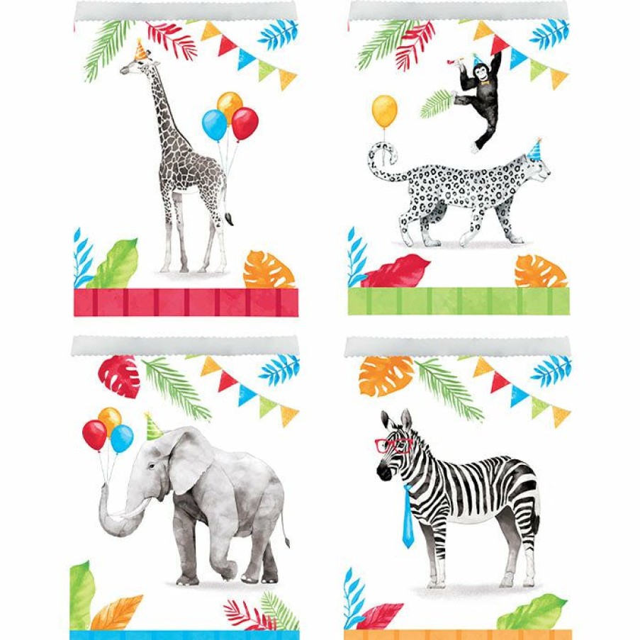 Birthdays * | Creative Converting Kids Birthday Party Themes Party Animals Paper Treat Bags, Assorted Designs 8Ct