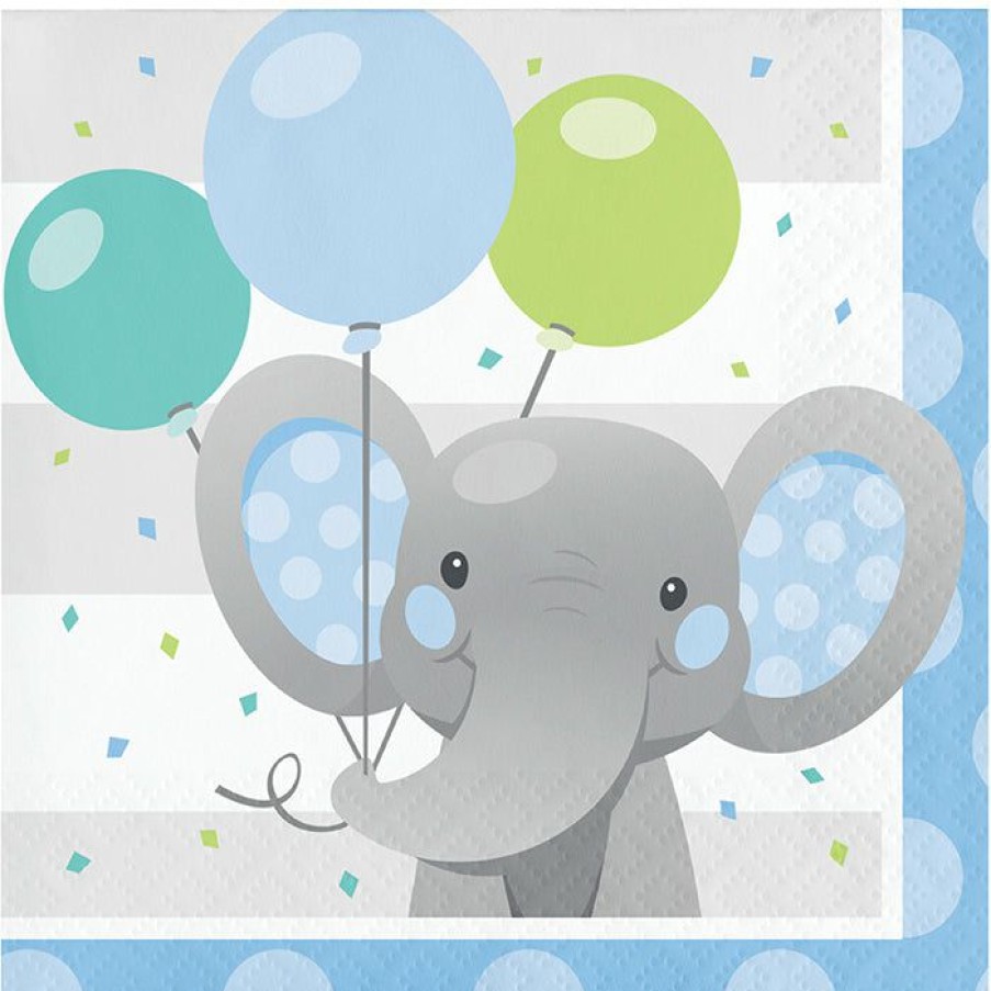 Birthdays * | Creative Converting Enchanting Elephants Boy Beverage Napkins 16Ct Kids Birthday Party Themes