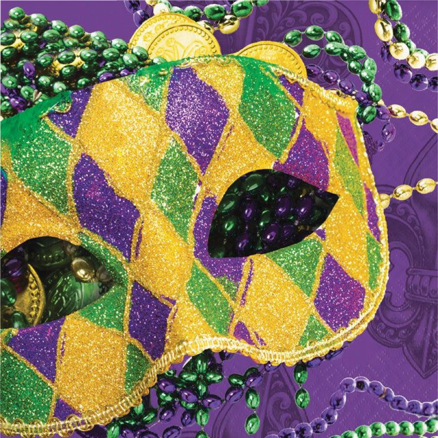 Holidays * | Creative Converting Masks Of Mardi Gras Napkins, 16 Ct Mardi Gras Party Decorations