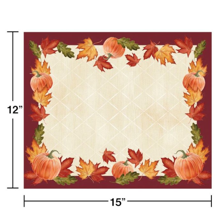 Holidays * | Creative Converting Thanksgiving Party Decorations Leaves And Pumpkin Placemats, 12 Ct