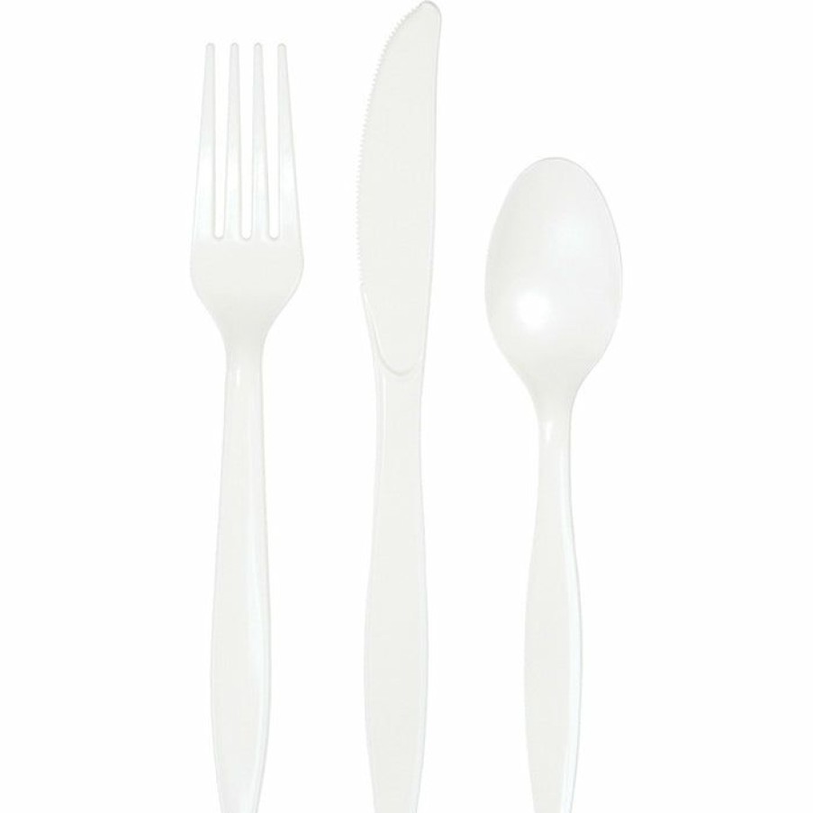 Solid Color Tableware * | Creative Converting White Assorted Cutlery White, 18 Ct Solid Color Tableware