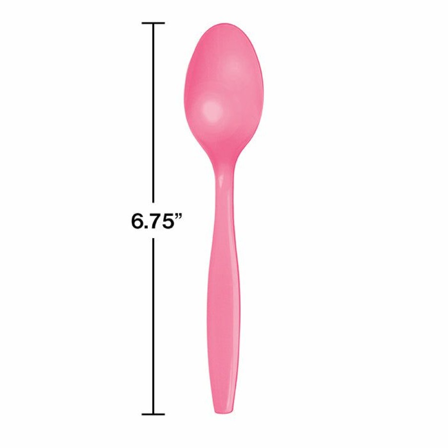 Solid Color Tableware * | Creative Converting Candy Pink Plastic Spoons, 50 Ct Solid Color Tableware