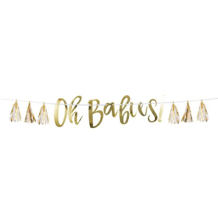 Baby Showers * | Creative Converting Baby Showers White And Gold Oh Babies Tassel Banner (1/Pkg)