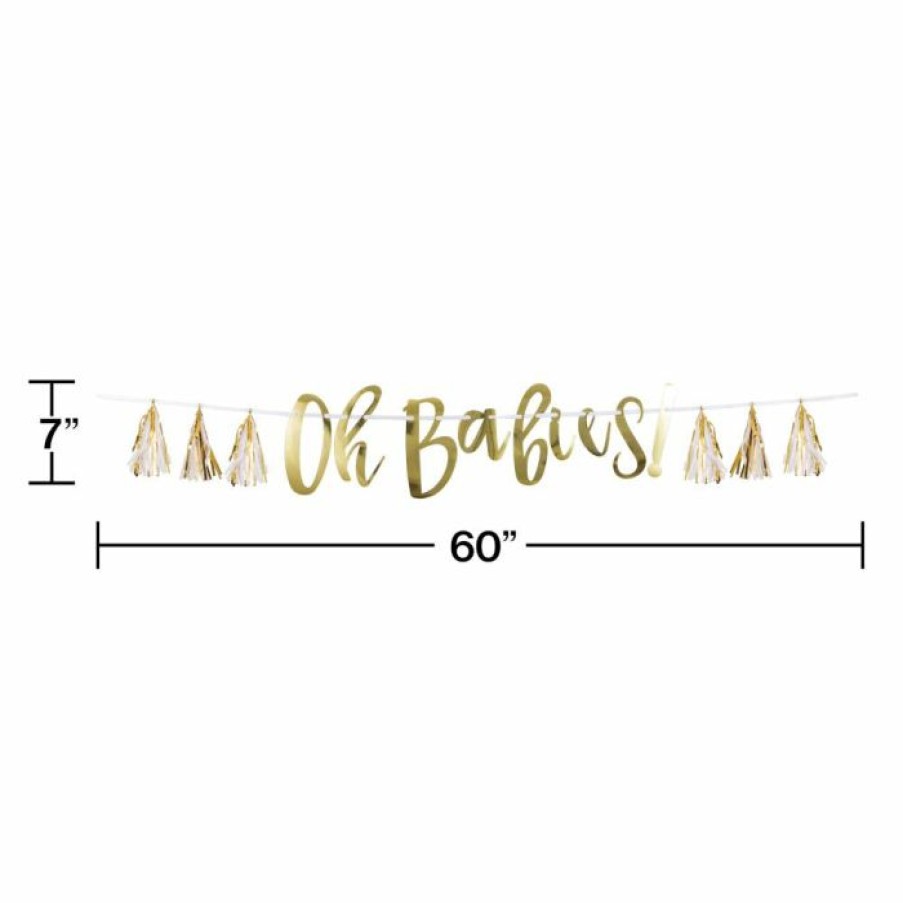 Baby Showers * | Creative Converting Baby Showers White And Gold Oh Babies Tassel Banner (1/Pkg)