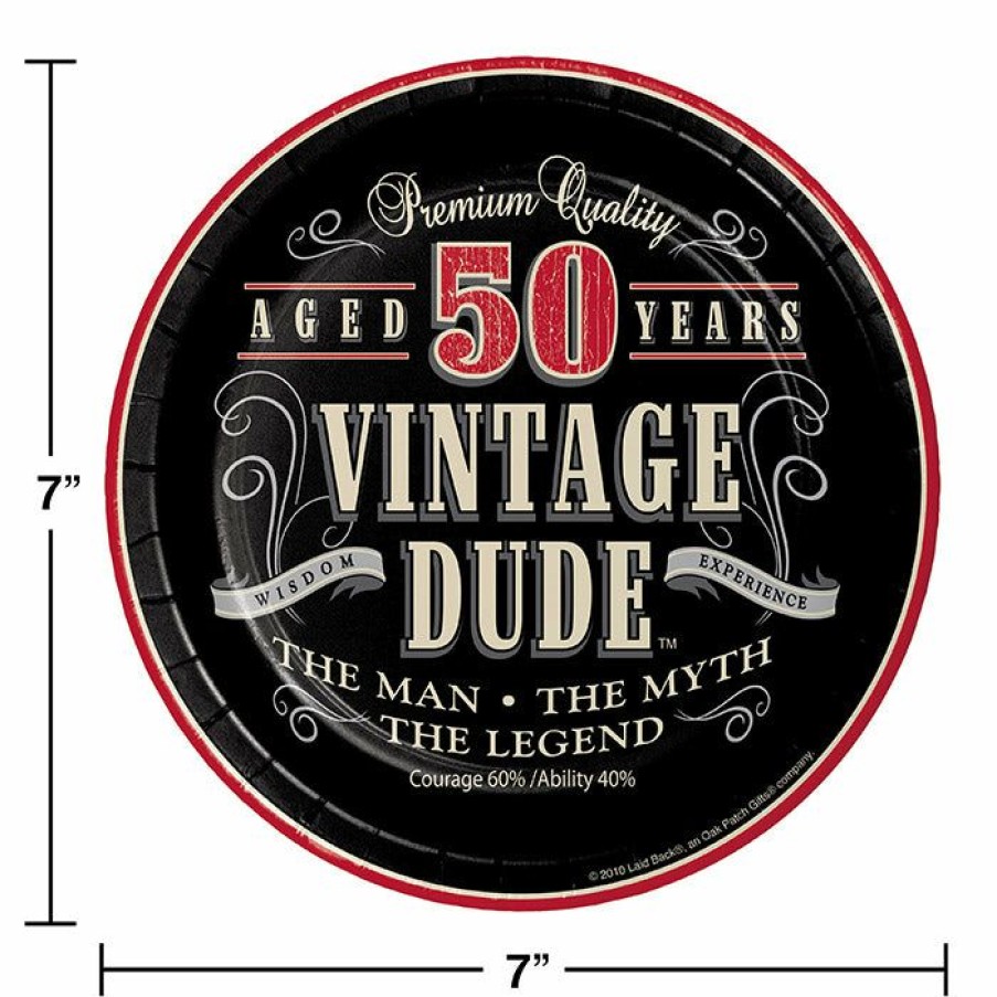 Birthdays * | Creative Converting Vintage Dude 50Th Birthday Dessert Plates, 8 Ct Adult Birthday Party Themes