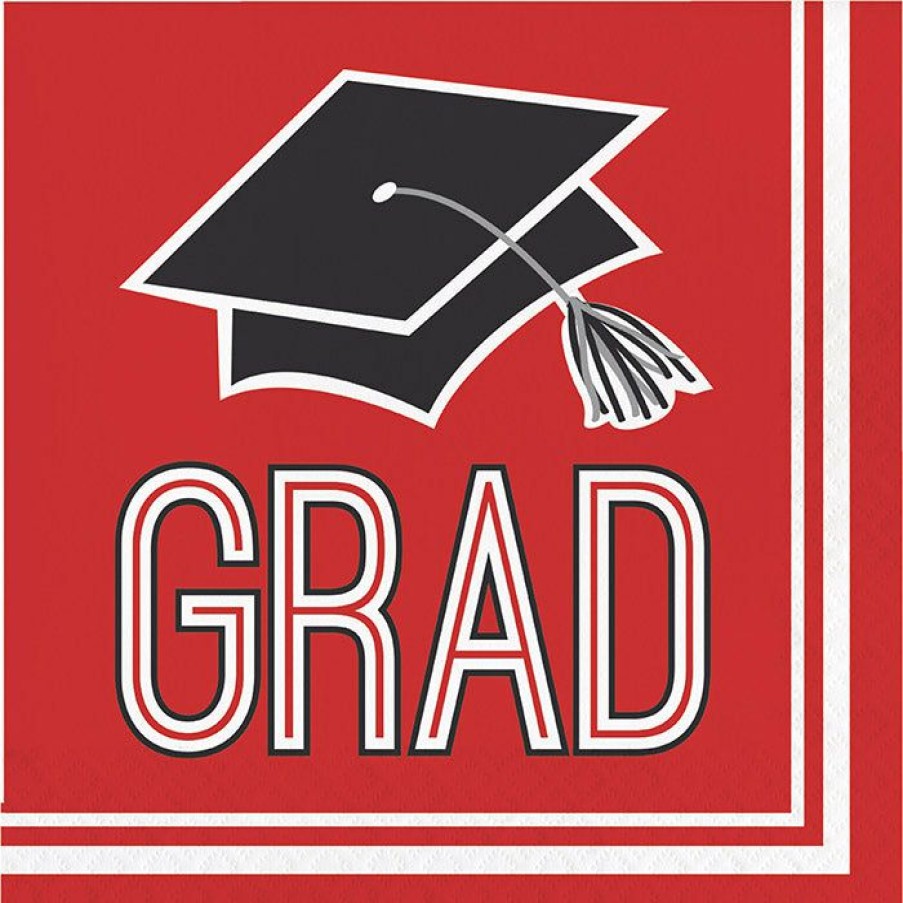 Graduation Party Supplies * | Creative Converting Graduation Party Supplies Graduation School Spirit Red Napkins, 36 Ct