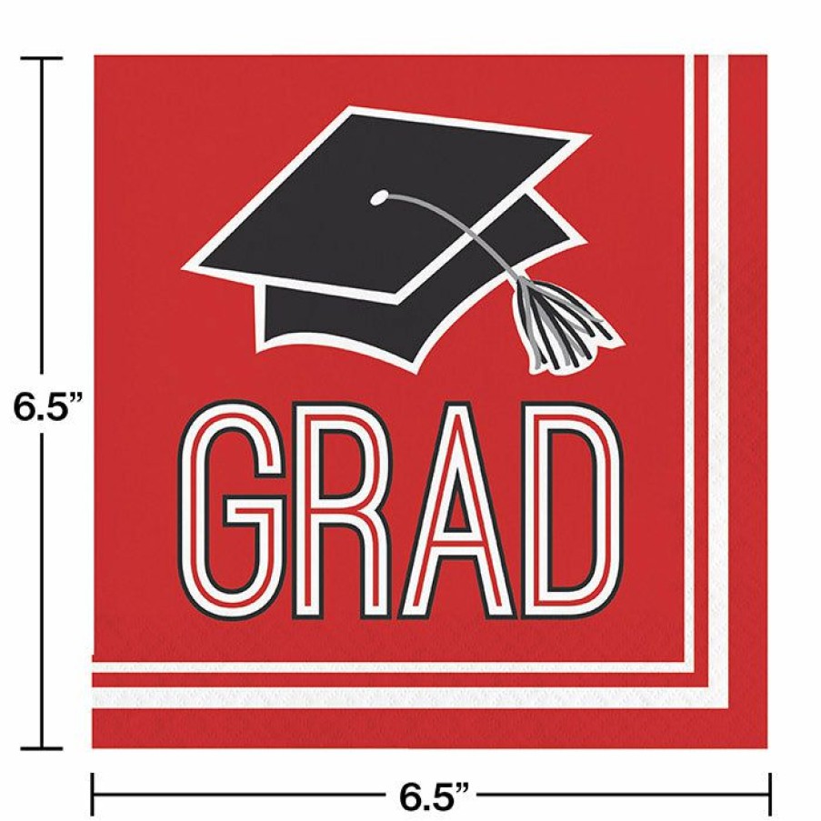 Graduation Party Supplies * | Creative Converting Graduation Party Supplies Graduation School Spirit Red Napkins, 36 Ct