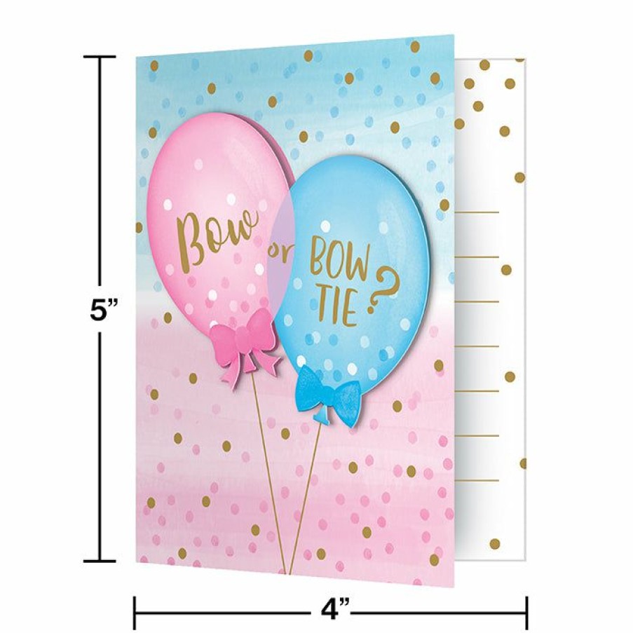 Baby Showers * | Creative Converting Gender Reveal Balloons Foldover Invitations W/ Attachment (48/Case) Baby Showers