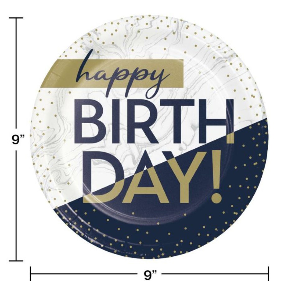 Birthdays * | Creative Converting Navy & Gold Milestone Dinner Plate 8Ct