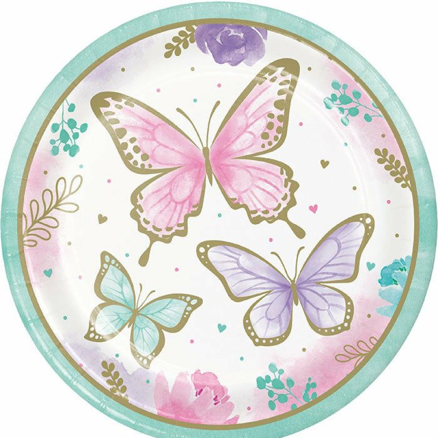 Birthdays * | Creative Converting Butterfly Shimmer Dinner Plate 8Ct Kids Birthday Party Themes