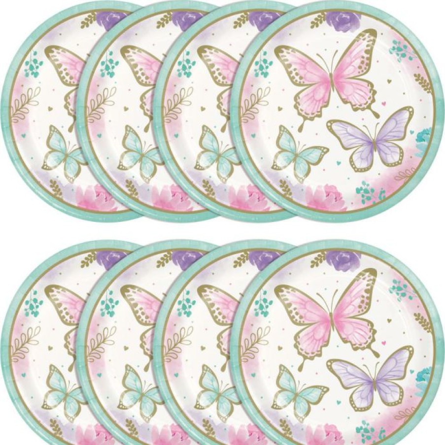 Birthdays * | Creative Converting Butterfly Shimmer Dinner Plate 8Ct Kids Birthday Party Themes