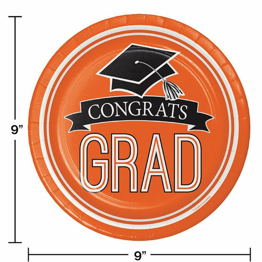 Graduation Party Supplies * | Creative Converting Graduation Party Supplies Graduation School Spirit Orange Paper Plates, 18 Ct