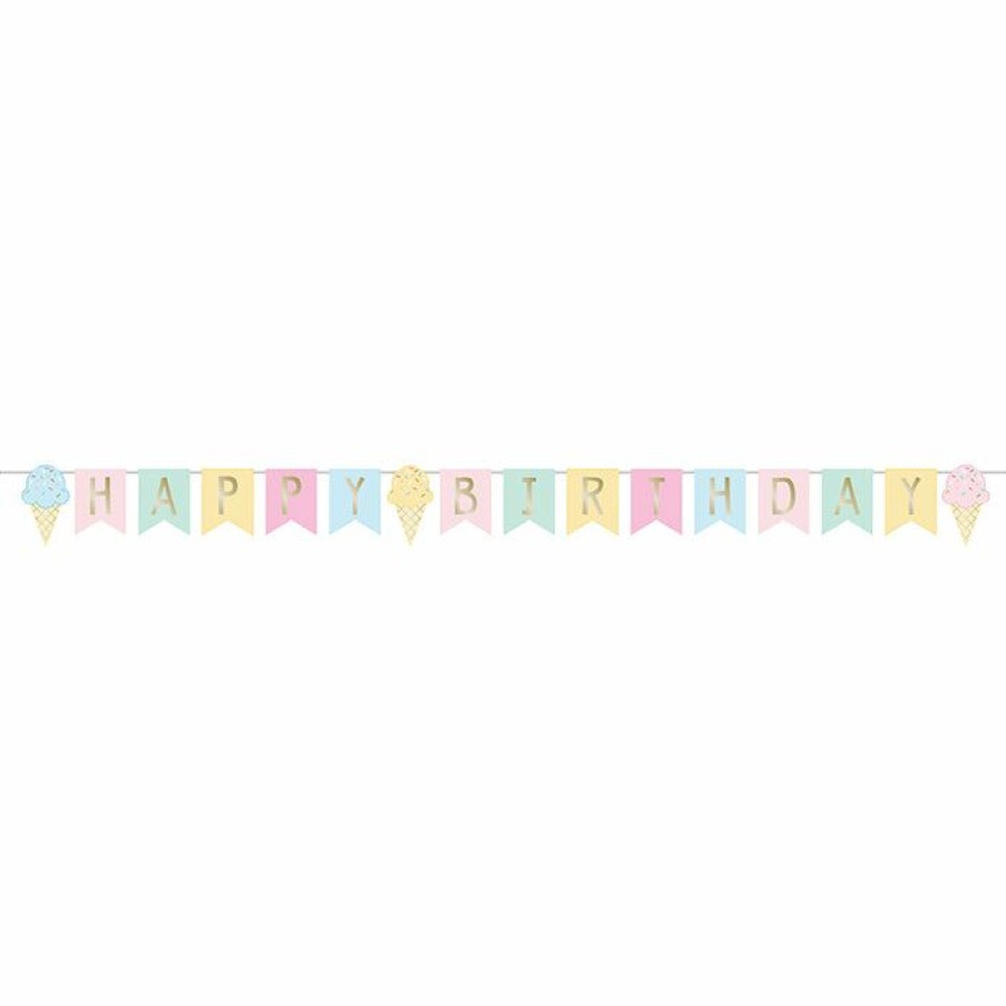 Birthdays * | Creative Converting Kids Birthday Party Themes Ice Cream Party Shaped Banner W/ Ribbon, Foil