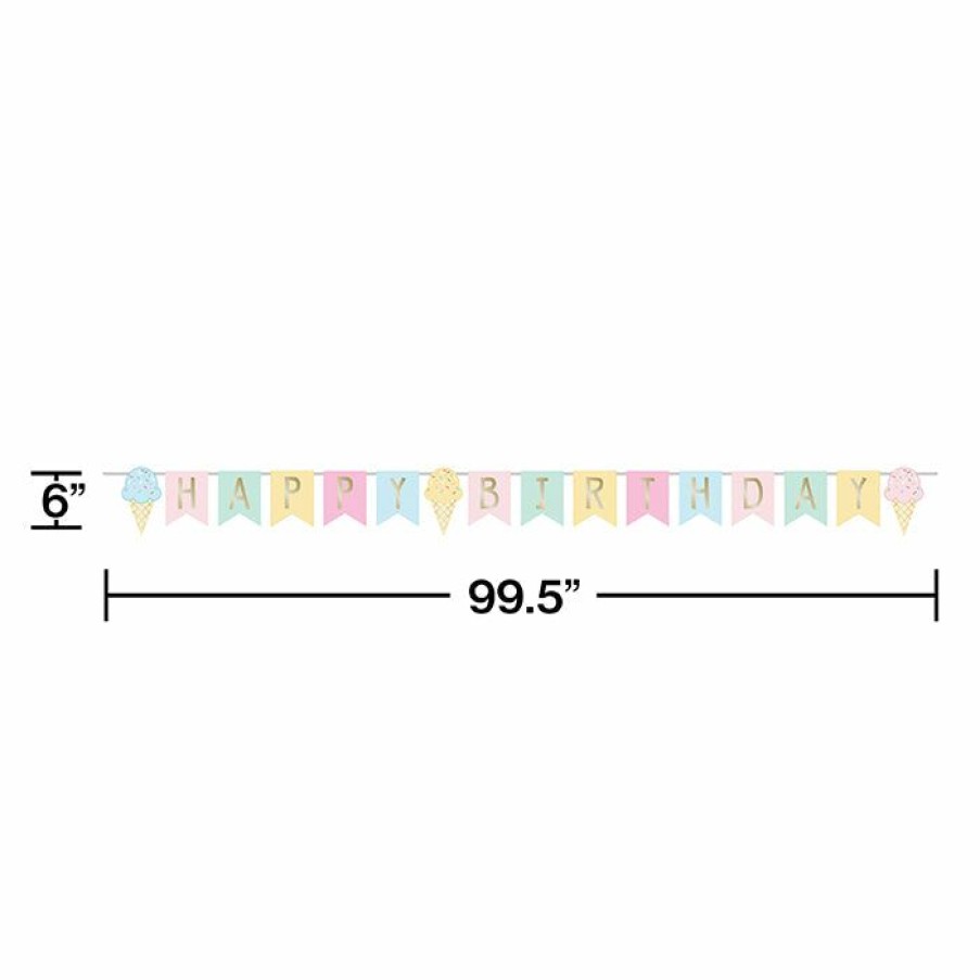 Birthdays * | Creative Converting Kids Birthday Party Themes Ice Cream Party Shaped Banner W/ Ribbon, Foil