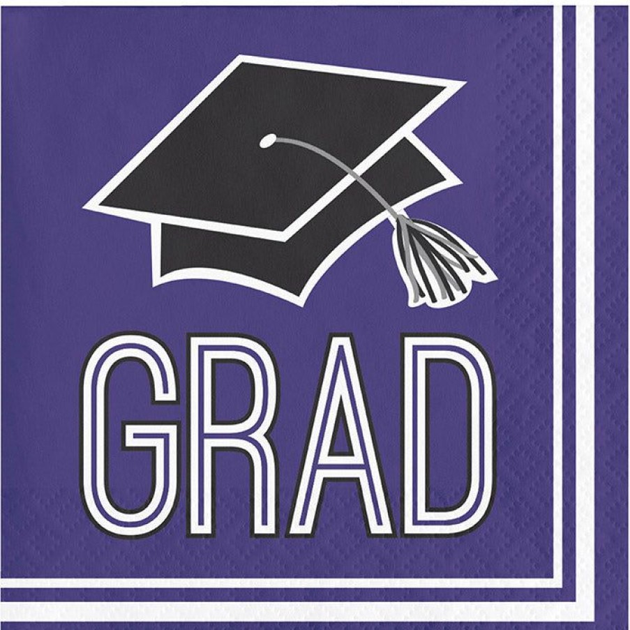 Graduation Party Supplies * | Creative Converting Graduation School Spirit Purple Beverage Napkins, 36 Ct Graduation Party Supplies