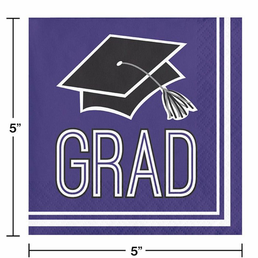 Graduation Party Supplies * | Creative Converting Graduation School Spirit Purple Beverage Napkins, 36 Ct Graduation Party Supplies