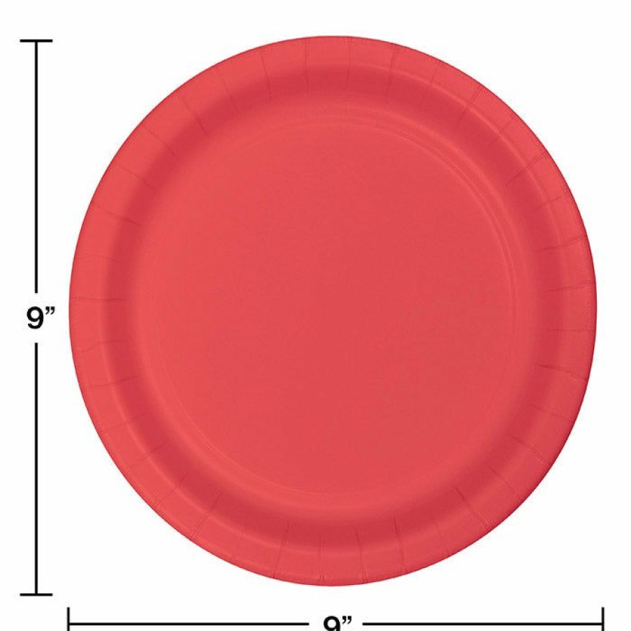 Solid Color Tableware * | Creative Converting Coral Paper Plates, 24 Ct Solid Color Tableware