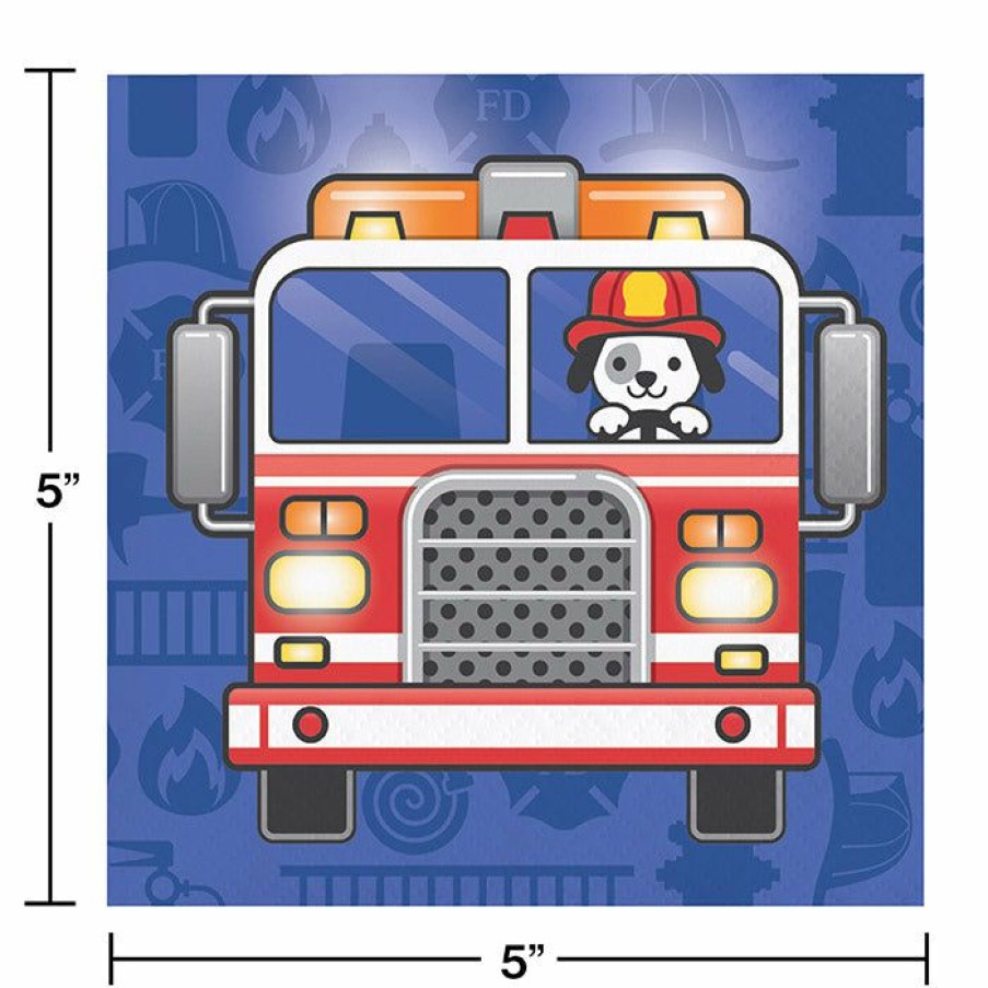 Birthdays * | Creative Converting Fire Trucks Beverage Napkins, 16 Ct