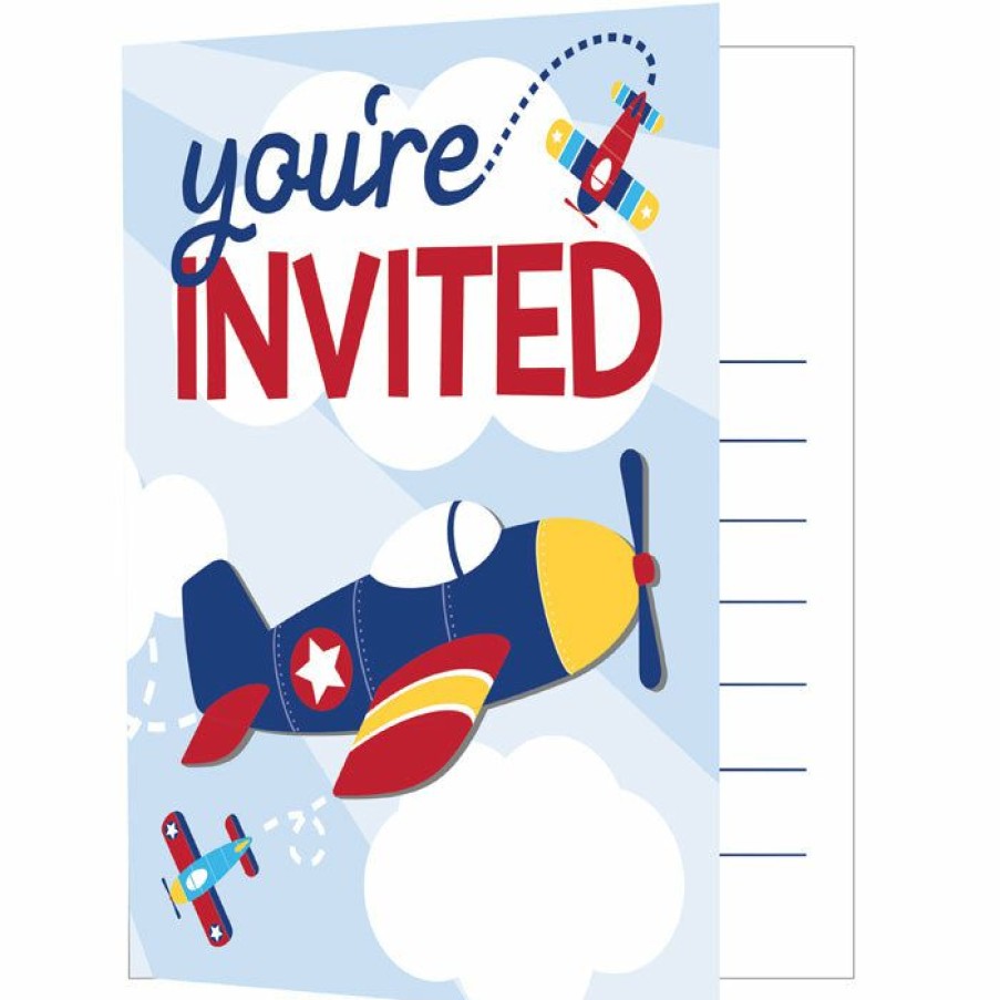 Birthdays * | Creative Converting Kids Birthday Party Themes Lil' Flyer Airplane Invitation Foldover W/ Attachment (Case Pack Of 48)