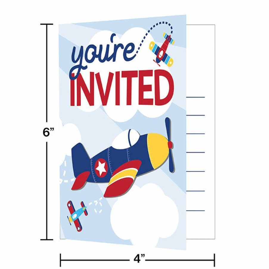 Birthdays * | Creative Converting Kids Birthday Party Themes Lil' Flyer Airplane Invitation Foldover W/ Attachment (Case Pack Of 48)