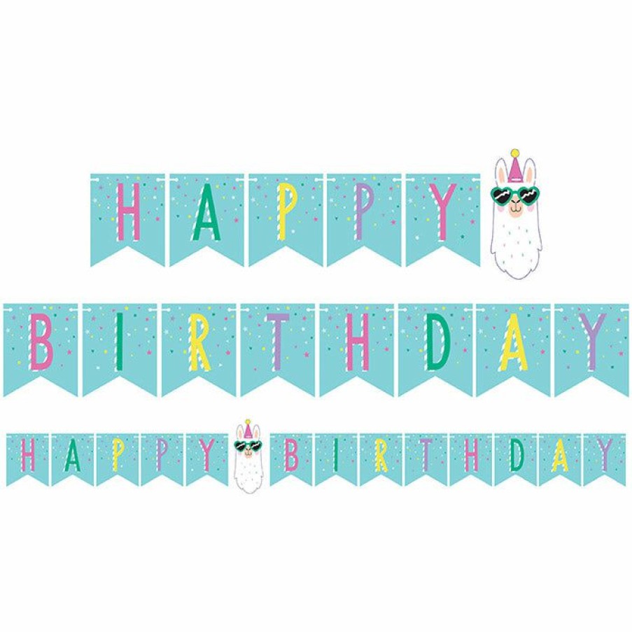 Birthdays * | Creative Converting Kids Birthday Party Themes Llama Party Shaped Banner With Twine, Happy Birthday