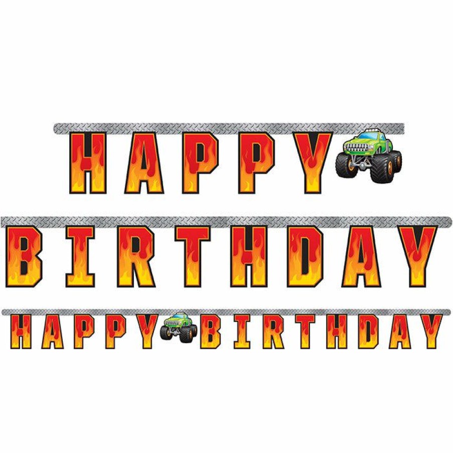 Birthdays * | Creative Converting Kids Birthday Party Themes Monster Truck Rally Jointed Banner Lg