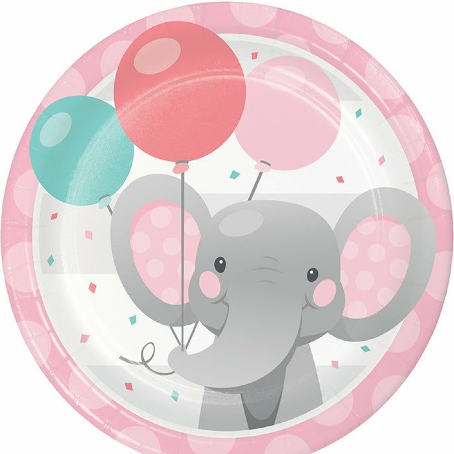 Birthdays * | Creative Converting Enchanting Elephants Girl Dessert Plate 8Ct