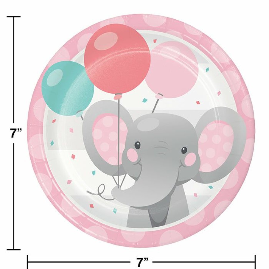 Birthdays * | Creative Converting Enchanting Elephants Girl Dessert Plate 8Ct