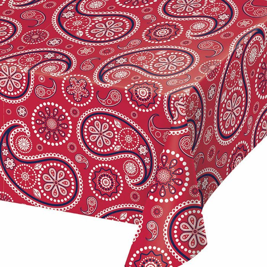 Themed Tableware * | Creative Converting Red Paisley Plastic Table Cover, 54 X 108 Themed Tableware