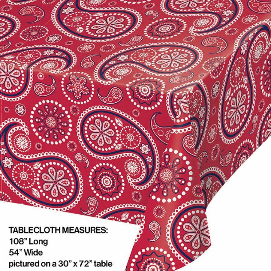 Themed Tableware * | Creative Converting Red Paisley Plastic Table Cover, 54 X 108 Themed Tableware