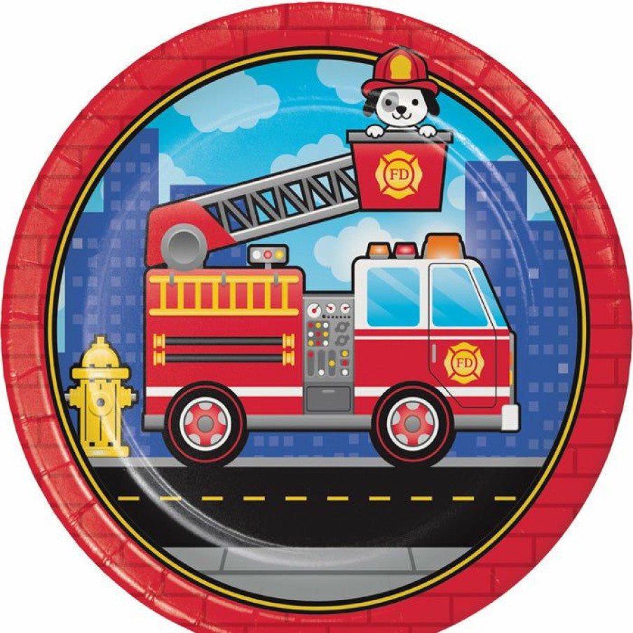 Birthdays * | Creative Converting Fire Truck Paper Plates, 8 Ct