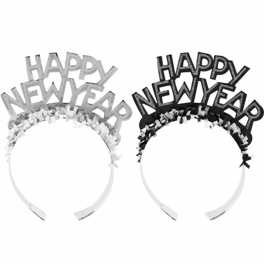 Holidays * | Creative Converting New Year'S Eve Black And Silver Foil Glitter Tiaras New Year'S Eve Party Supplies