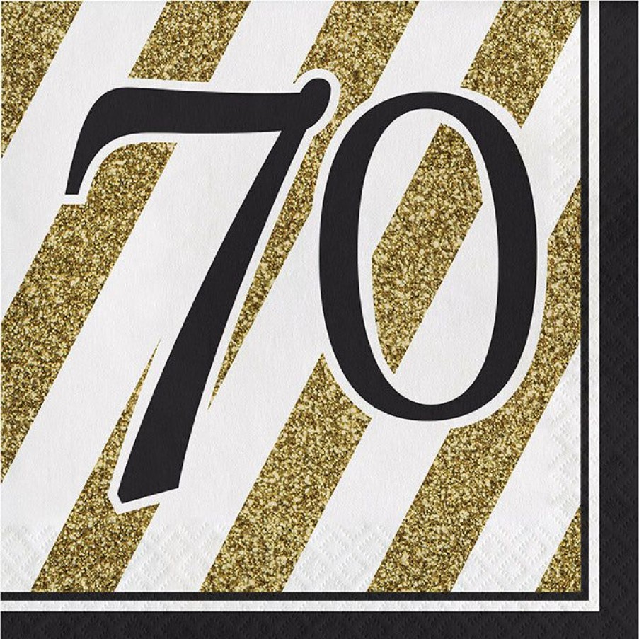 Birthdays * | Creative Converting Black And Gold 70Th Birthday Napkins, 16 Ct Adult Birthday Party Themes