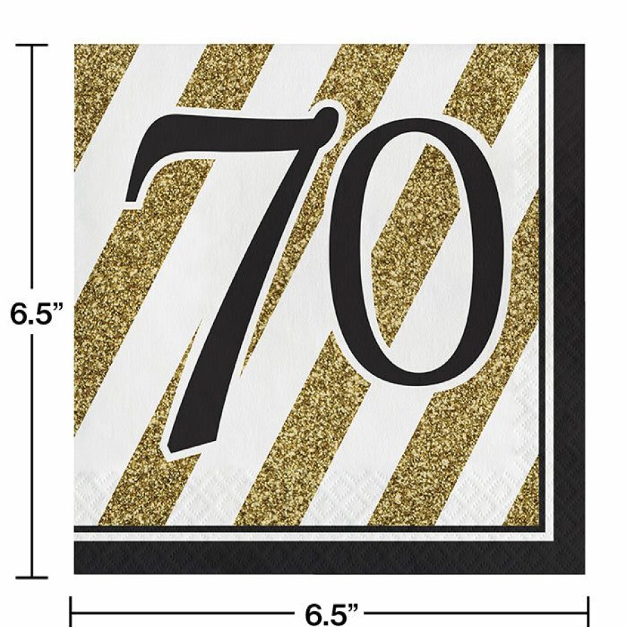 Birthdays * | Creative Converting Black And Gold 70Th Birthday Napkins, 16 Ct Adult Birthday Party Themes