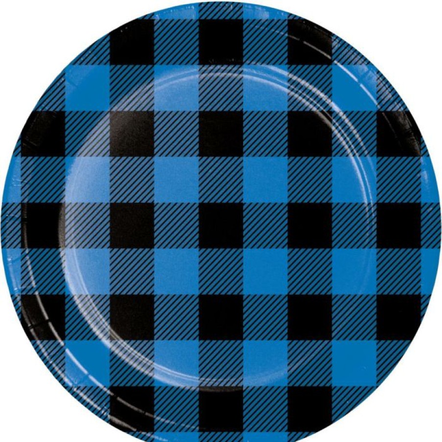 Themed Tableware * | Creative Converting Blue Black Buffalo Plaid Dessert Plate (8/Pkg) Themed Tableware