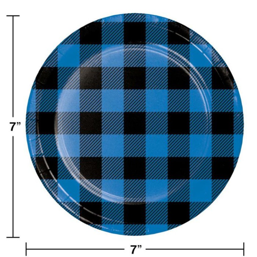 Themed Tableware * | Creative Converting Blue Black Buffalo Plaid Dessert Plate (8/Pkg) Themed Tableware