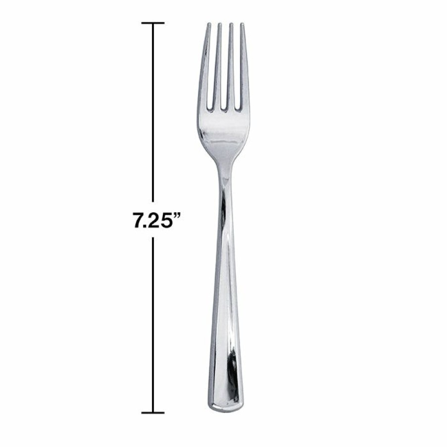 Solid Color Tableware * | Creative Converting Forks Only, Metallic Silver, 24 Ct