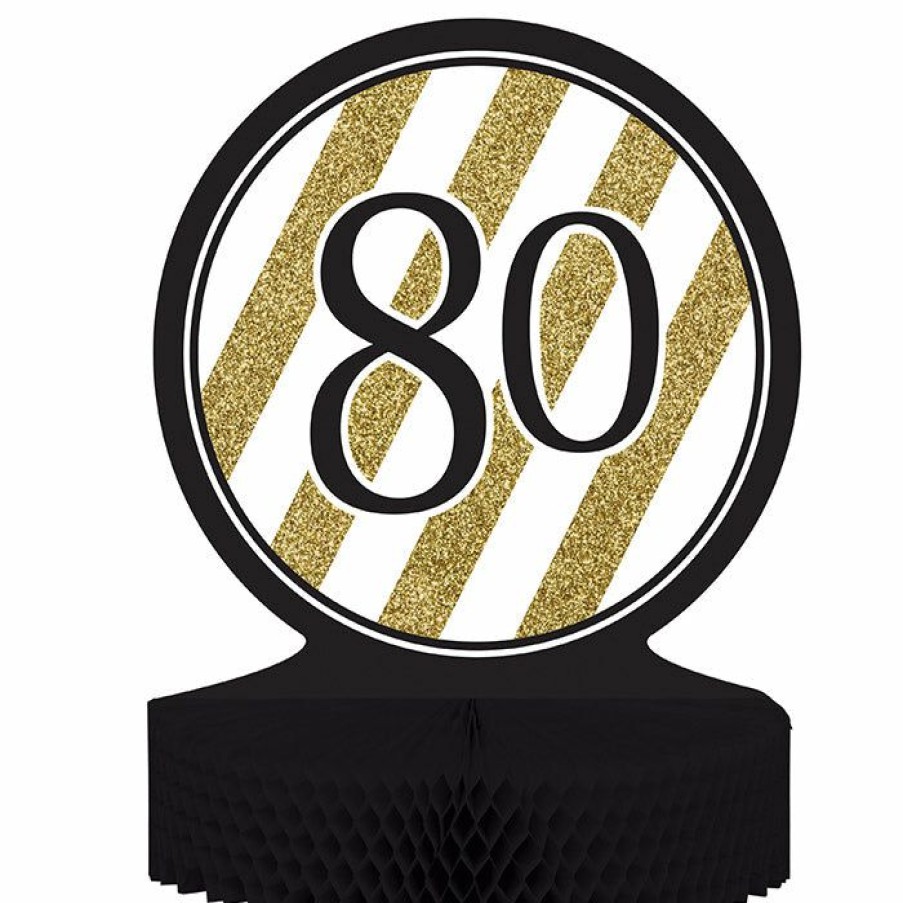 Birthdays * | Creative Converting Adult Birthday Party Themes Black And Gold 80Th Birthday Centerpiece