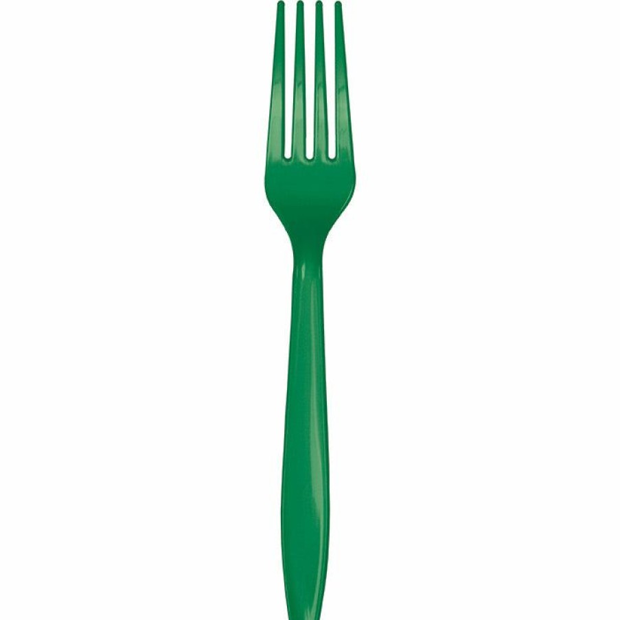 Solid Color Tableware * | Creative Converting Emerald Green Plastic Forks, 50 Ct Solid Color Tableware