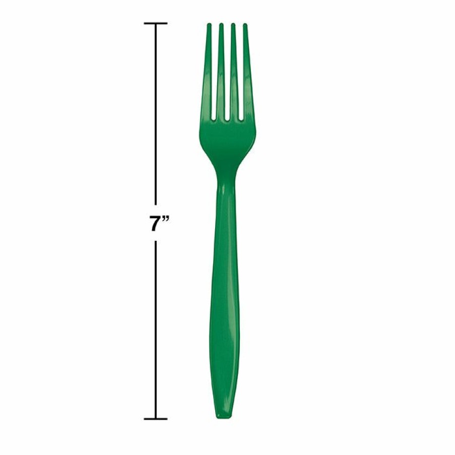 Solid Color Tableware * | Creative Converting Emerald Green Plastic Forks, 50 Ct Solid Color Tableware