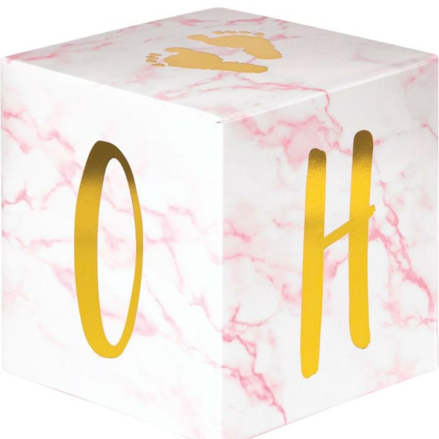 Baby Showers * | Creative Converting Pink Marble Centerpiece Baby Blocks, Foil (3/Pkg) Baby Showers