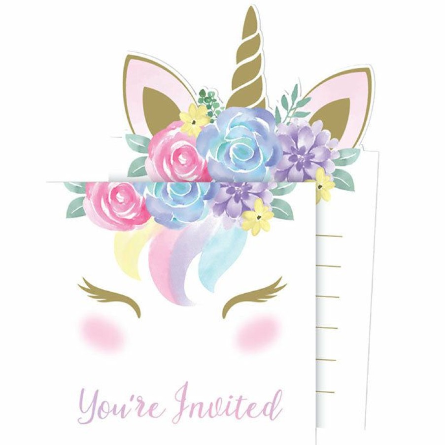 Baby Showers * | Creative Converting Unicorn Baby Shower Invitations, Pack Of 8 Baby Showers