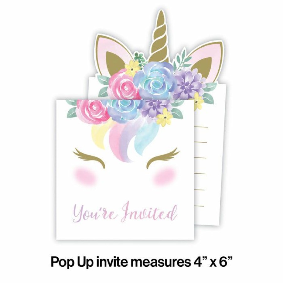 Baby Showers * | Creative Converting Unicorn Baby Shower Invitations, Pack Of 8 Baby Showers