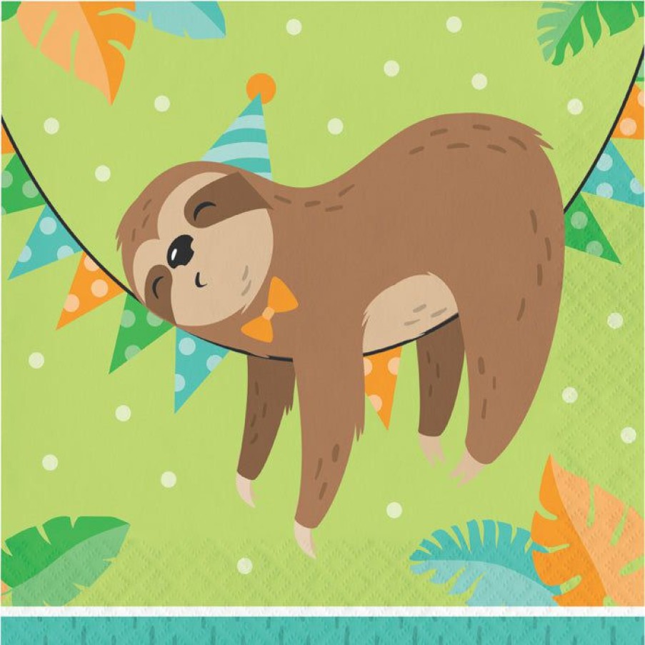 Birthdays * | Creative Converting Kids Birthday Party Themes Sloth Party Napkins, Pack Of 16