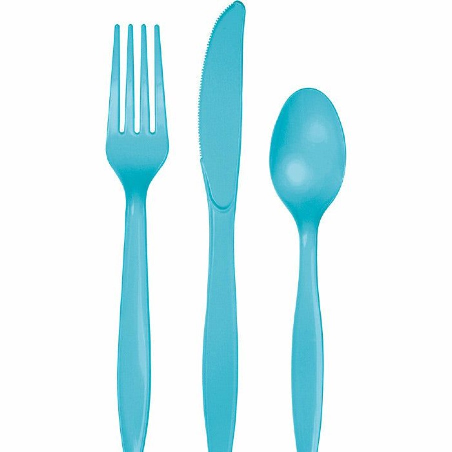 Solid Color Tableware * | Creative Converting Bermuda Blue Assorted Plastic Cutlery, 24 Ct Solid Color Tableware