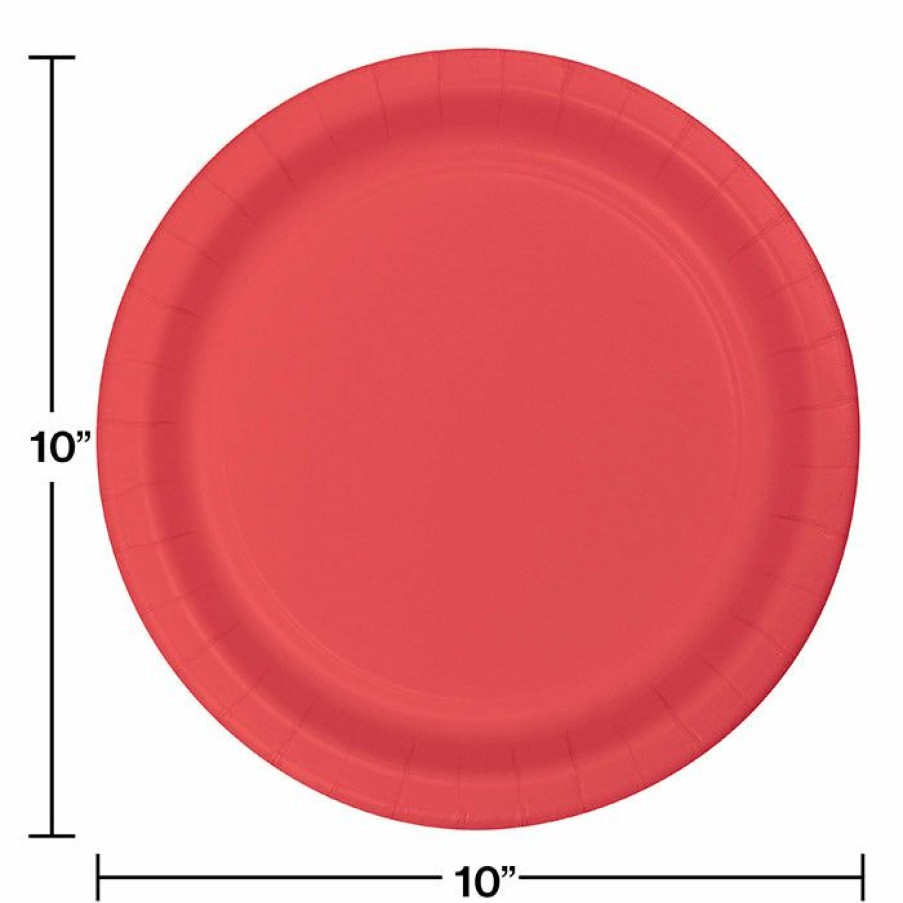 Solid Color Tableware * | Creative Converting Coral Banquet Plates, 24 Ct