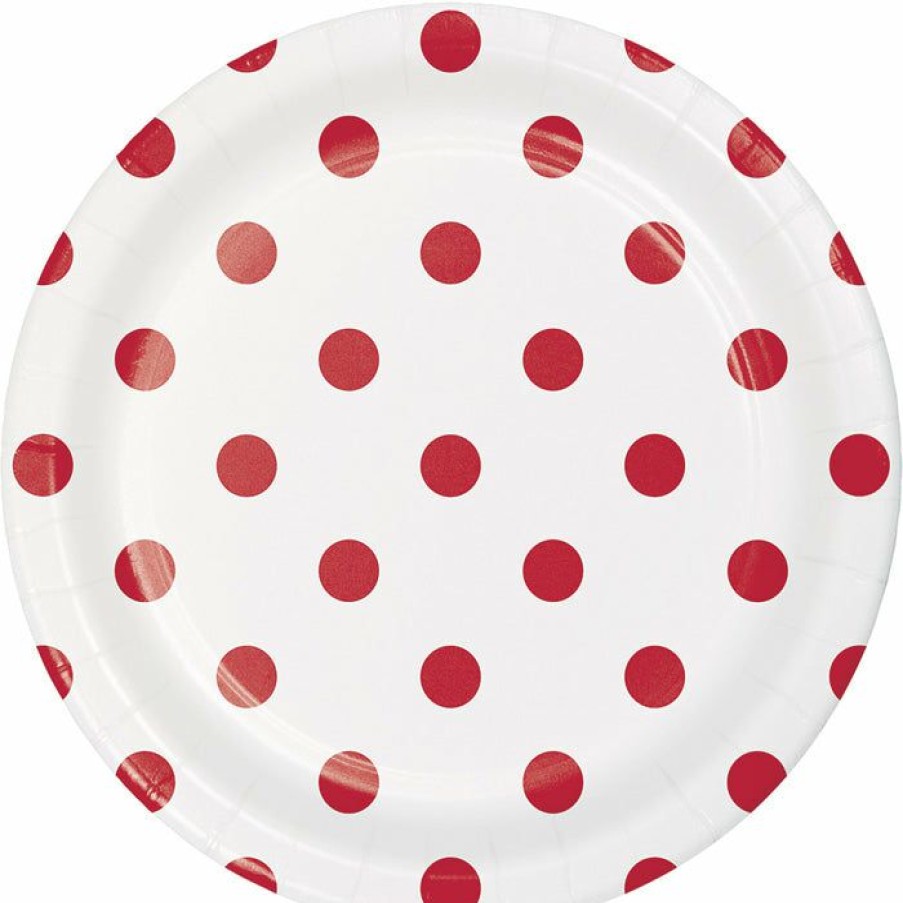 Themed Tableware * | Creative Converting Themed Tableware Dots & Stripes Classic Red Dessert Plates, 8 Ct