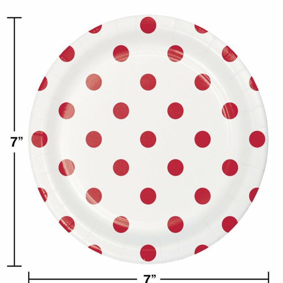 Themed Tableware * | Creative Converting Themed Tableware Dots & Stripes Classic Red Dessert Plates, 8 Ct